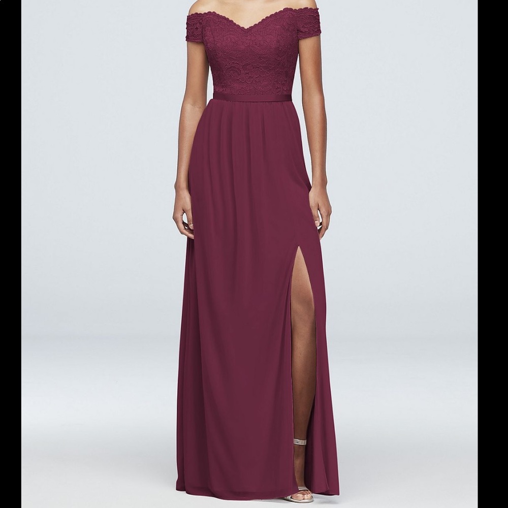 Wine Off-the-Shoulder Bridesmaid Dress SZ 12